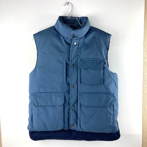 Vintage Mens Down Feather Vest Blue Sz M Medium Full Zip Snap Fieldmaster - Picture 1 of 8